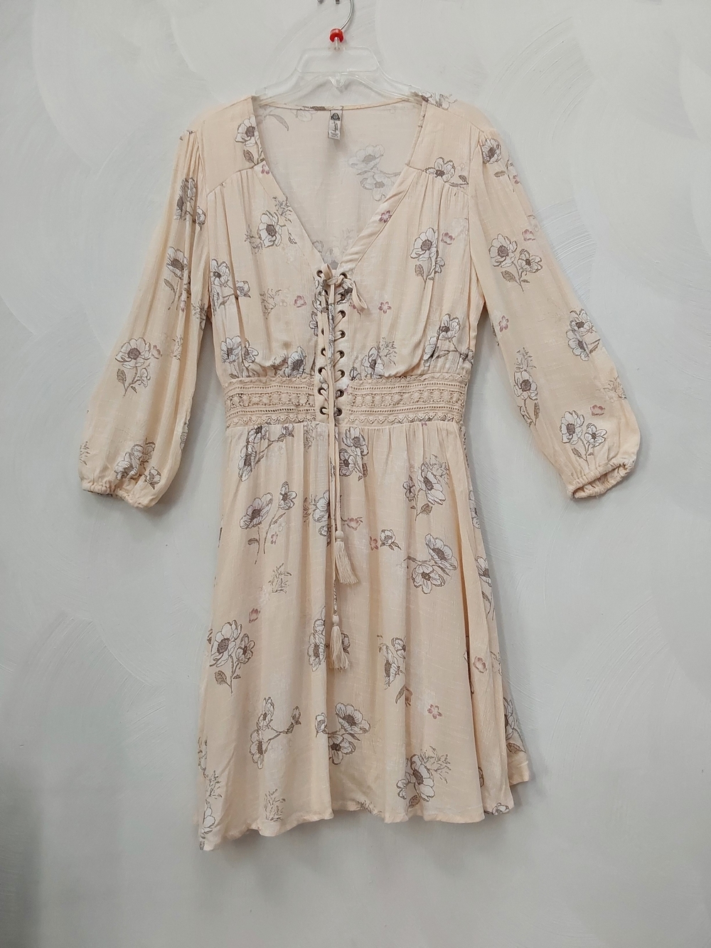 American Rag Floral Lace-Up  Mini Dress Cream Boho Cottagecore M